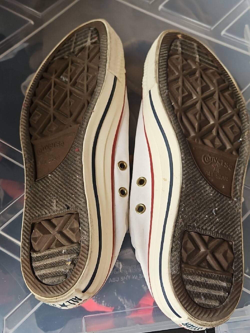 Converse White Canvas Low-Top Sneakers with Red Stripe and Tan Laces (11-1) - Picture 4 of 4